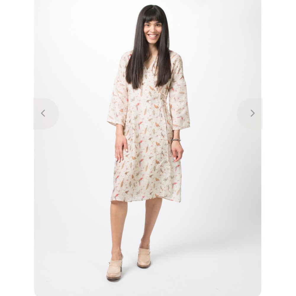 Dosa Silk Kimono Wrap Dress Size 3 US 8/10 Bird Cherry Blossom Lagenlook Artsy